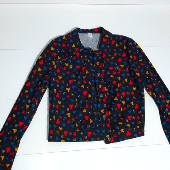 Corduroy Mickey mouse light jacket women. Handmade black yellow red and blue - Picture 1 of 4